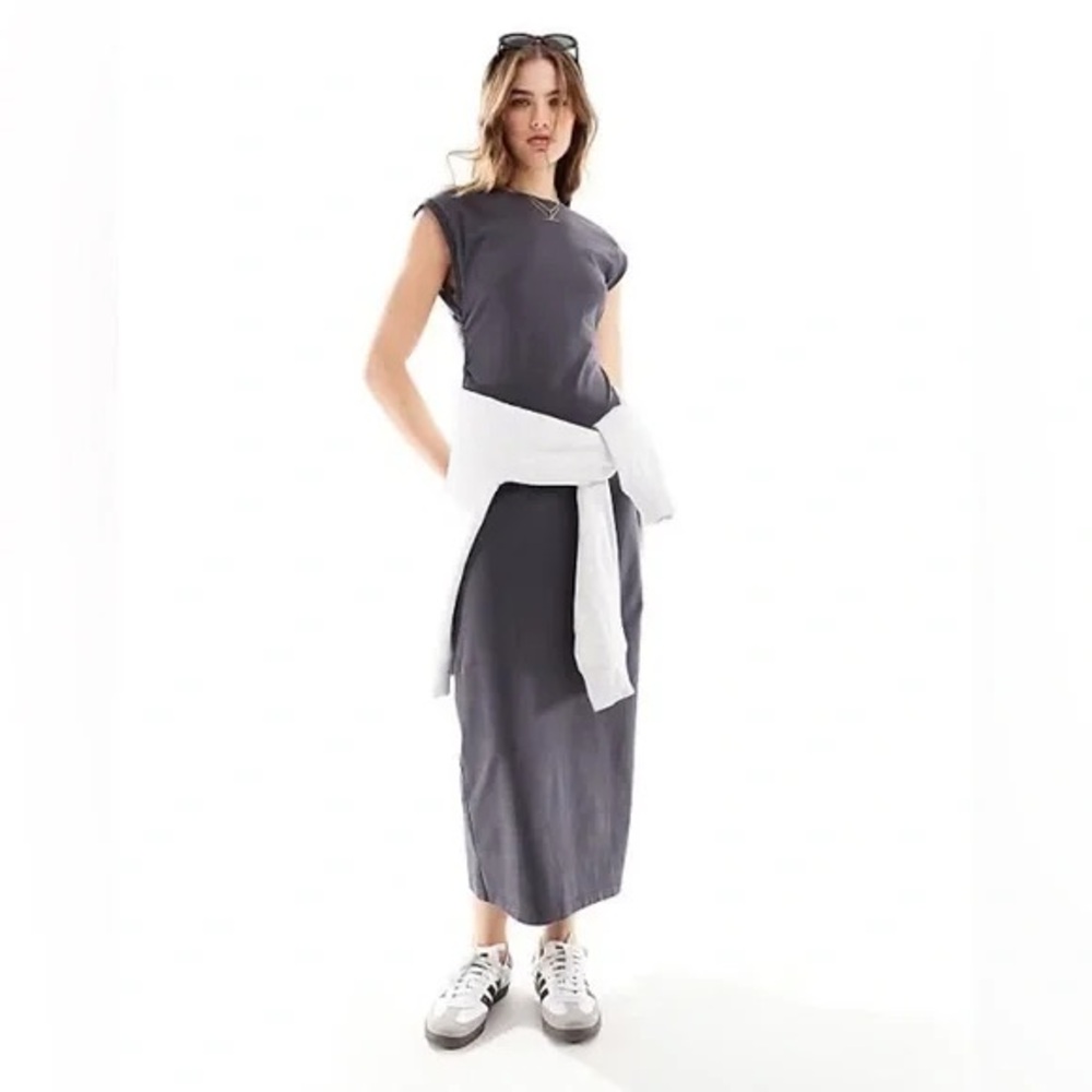 Sz S Zara Grey Jersey Knit Maxi Dress Classic Basic Chic